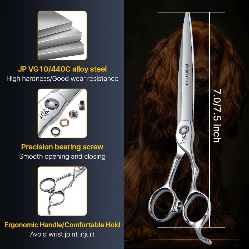 Fenice Professional 6.75/7.0/7.5 Inch VG10/440C Steel Silver Straight Thinning Chunker Scissors Kit for Pet Salon Groomer