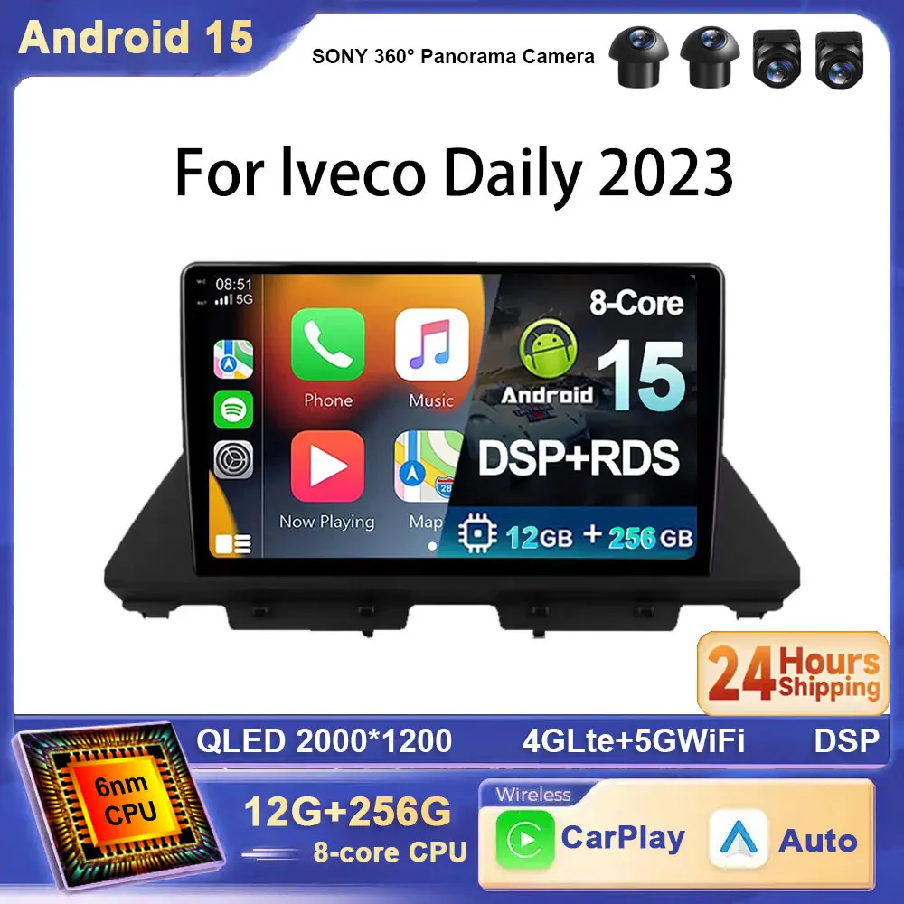 Para Iveco Daily 2023 Android 15 Radio de coche Navi unidad principal QLED GPS reproductor Multimedia inalámbrico Carplay unidad principal de vídeo 4G WIFI