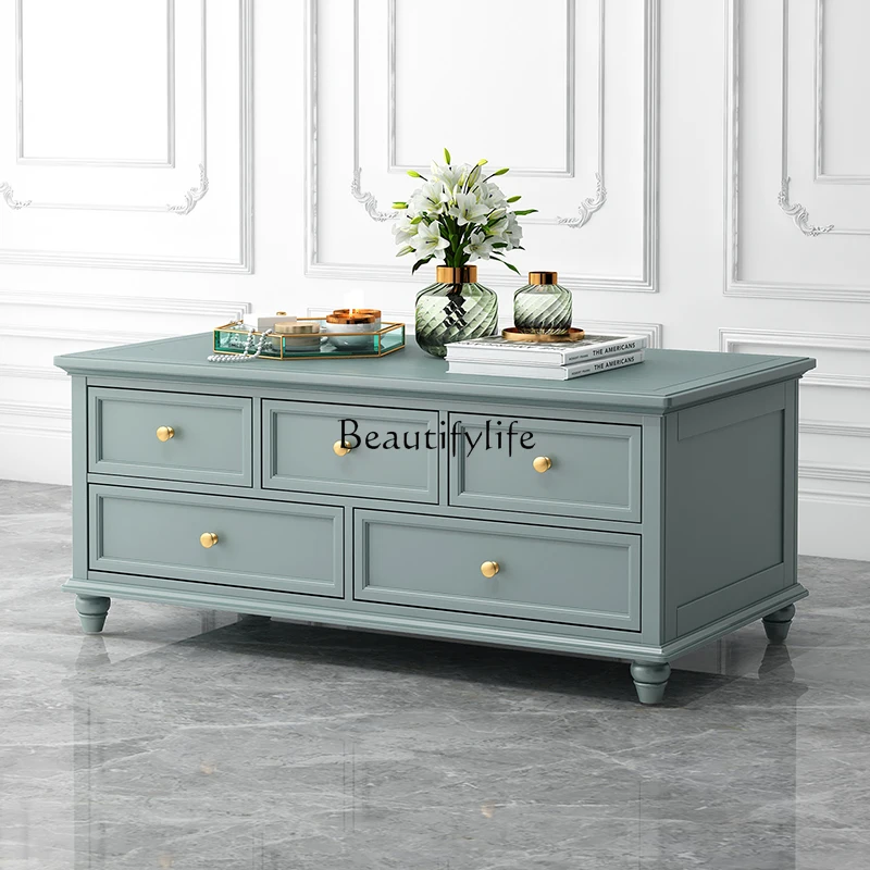 

*American light luxury solid wood ash wood five pumping coffee table light luxury all solid wood coffee table combination