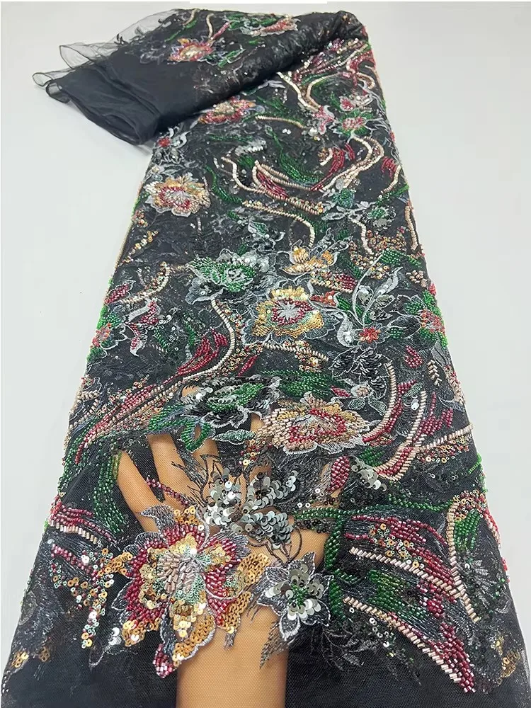 

1 ярд, роскошная марля, ткань для шитья своими руками, бусина для ногтей, цветок, бусина, блестки, вышивка, модный дизайн, ткани для свадебного платья