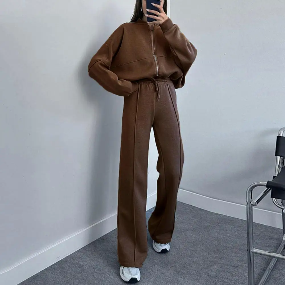 

Women Loose Fit Suit Women's 2-piece Tracksuit Set with Stand Collar Coat Zipper Closure Pants Elastic Cuff Sleeves for Ladies