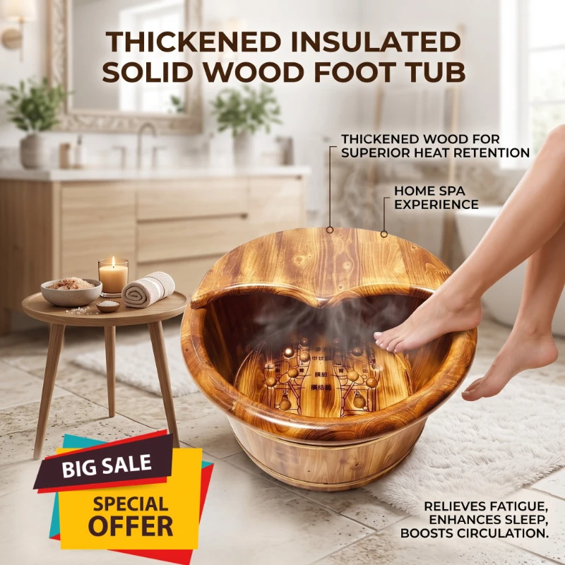 Carbonized Foot Soaking Wooden Bucket Solid Wood Insulation Calf Health Foot Bath Tub Home Use