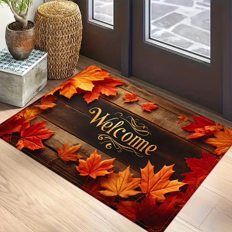 Autumn Maple Leaf Welcome Door Mat Kitchen Mat Entrance Laundry Sink Home Farmhouse Seasonal Holiday Kitchen Decoration Carpet