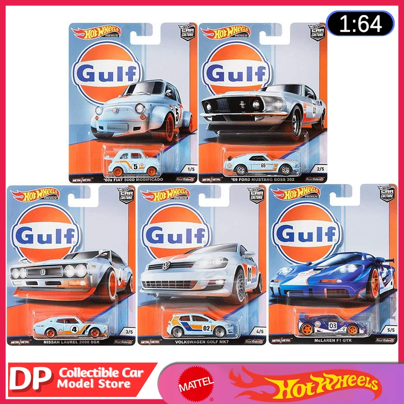 

Hot Wheels Premium Car Culture 2019 Gulf Oil Series Set Fiat Nissan McLaren Collectors 1:64 Die-Cast Cars Rubber Tires