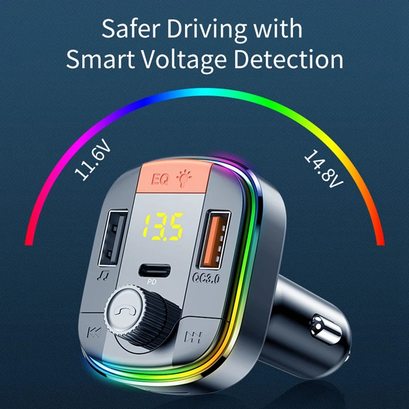Car Bluetooth Mp3 Player, Colorful Atmosphere LED Breathing Light, Support QC3.0 Fast Charging