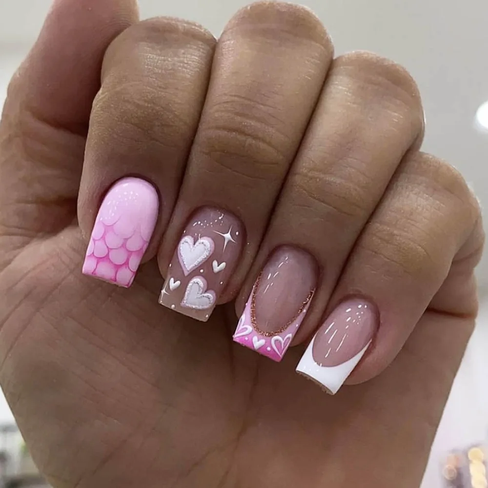 Destacável wearable manicure francês unhas falsas flash cor nude gradiente imprensa em unhas cobertura completa cabeça quadrada unhas falsas feminino