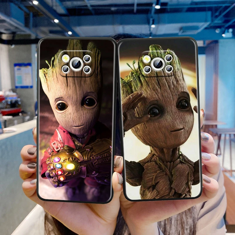 Hero Marvel Cool Groot For Xiaomi Poco M5 M4 X4 X3 F3 GT NFC M3 C3 M2 F2 F1 X2 Pro Silicone Black Phone Case