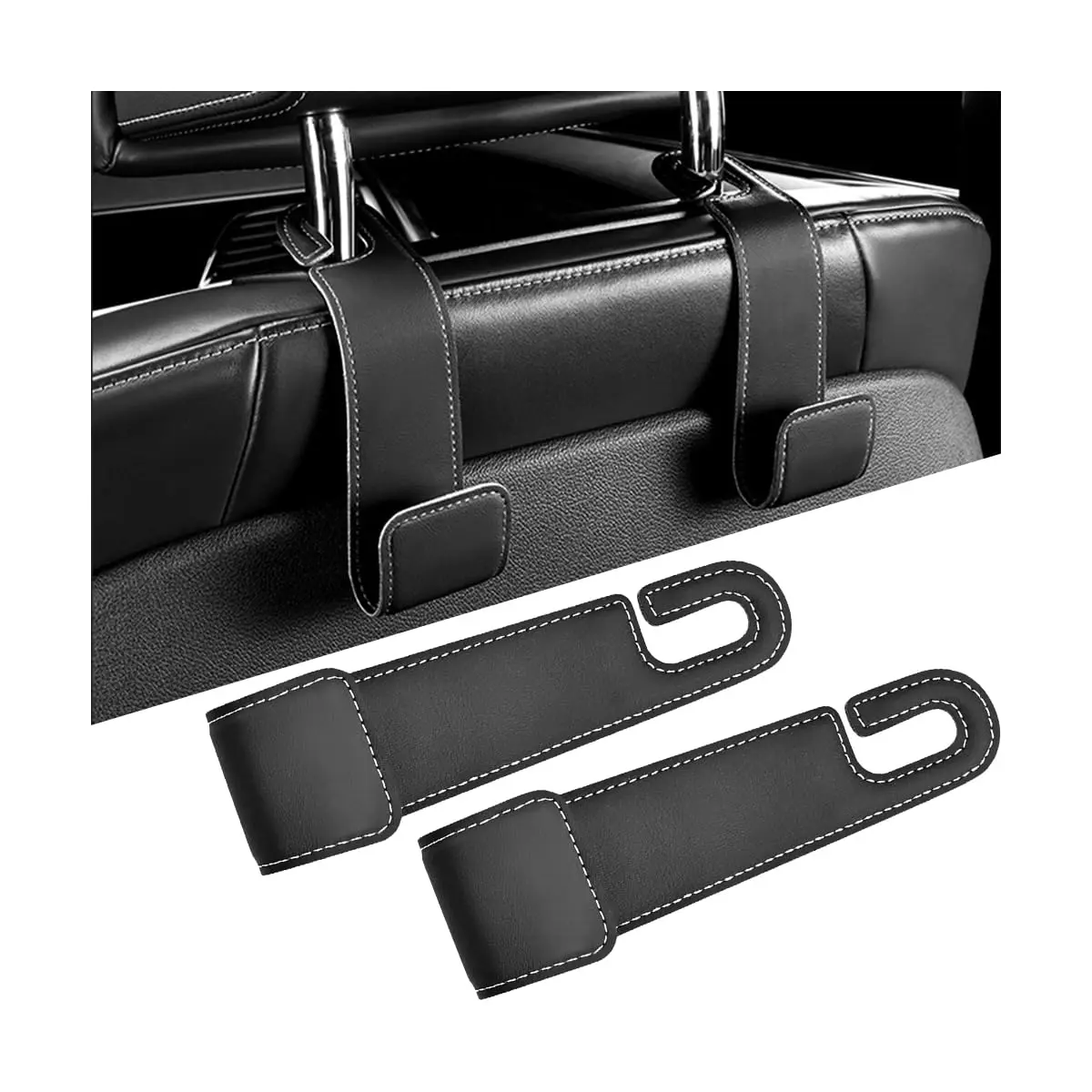Multi-Functional Car Seat Rear Hook Headrest Premium Leather Auto Rear Seat Organizer Hanger Easy Install Auto Seat Storage Hook