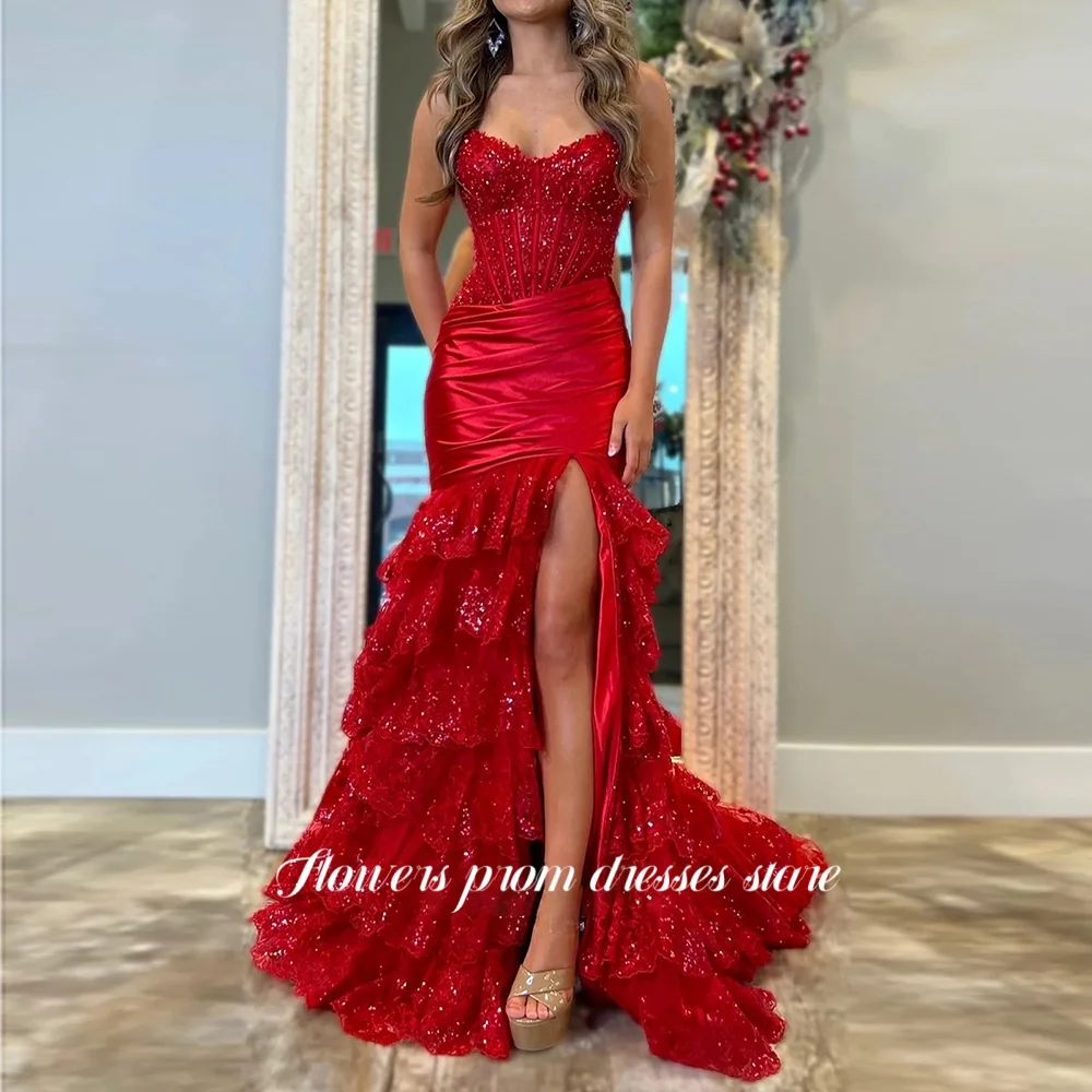 Flowers Mermaid Party Dresses Applique Evening Dress Multilayers Celebrity Arabic Women Gowns فساتين مناسبة رسمية Customized