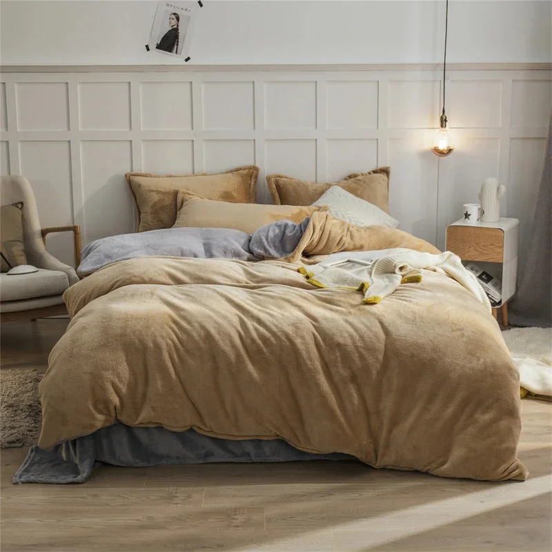 

3/4pcs Set Flannel Bedding Set Skin-friendly Dual-sided Duvet Cover Set Winter Warm Quilt Cover Bed Sheet with Pillowcases