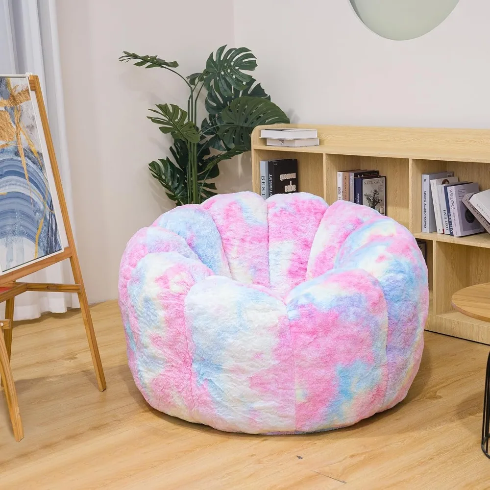 Giant Bean Bag Chair, Faux Fur Adult Chair with Petal Armrest Oversize Bean Bag Sofa for Bedroom, Living Room, Dorm, Game - Rain