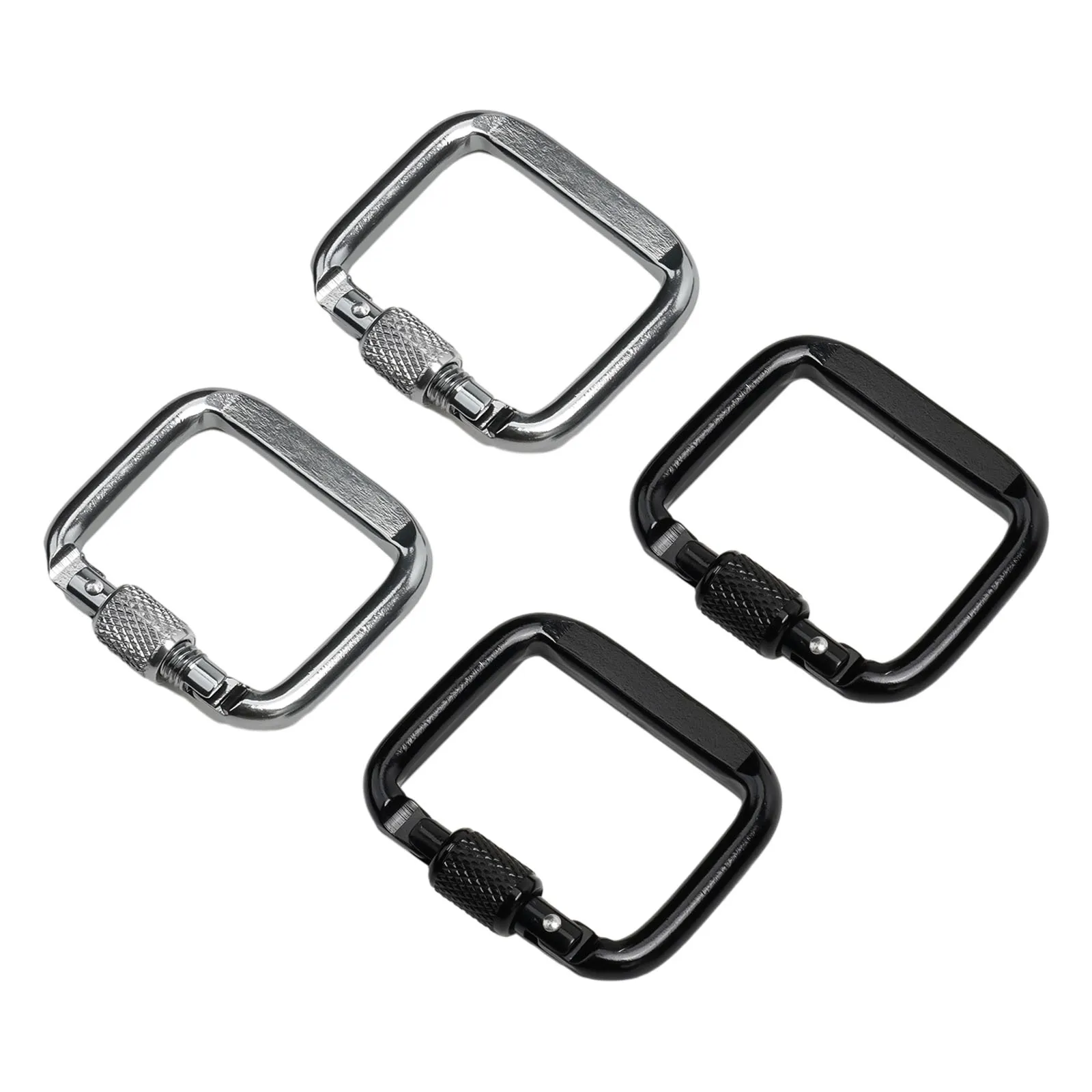 

Square Carabiners Pack Of 4 20kg Load Aluminium Alloy Black Silver For Hiking Camping Travel Outdoor Climbing Travel Equipment