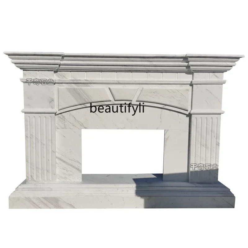 KK32  Marble European stone carving fireplace Jazz white stone simple American interior decoration mantel