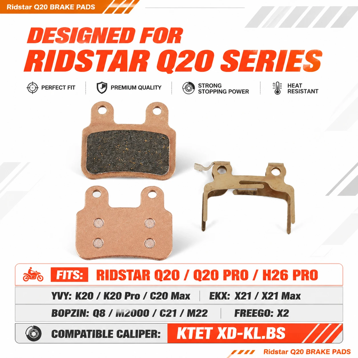 

Ridstar Q20 Brake Pads Semi-Metallic Rapid Cool for Bopzin Q8 M2000 C21 M22 Freego X2 KTET XD-KL.BS Hydraulic