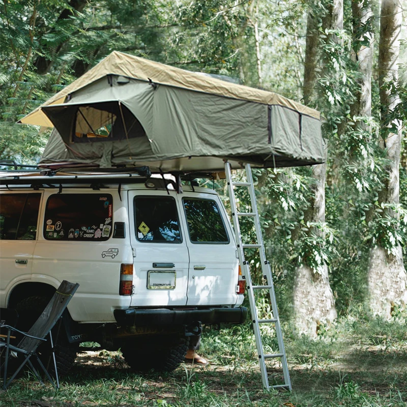 Waterproof Oxford Soft Shell Four-Season Double Layer Car Rooftop Tent with Aluminum Frame SUV Camping Glamping One Bedroom Tent