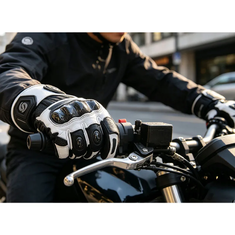 SFK Black Genuine Goat Leather Winter Motorcycle Gloves Waterproof Breathable Carbon Fiber Anti-fall Motocross Riding Glove