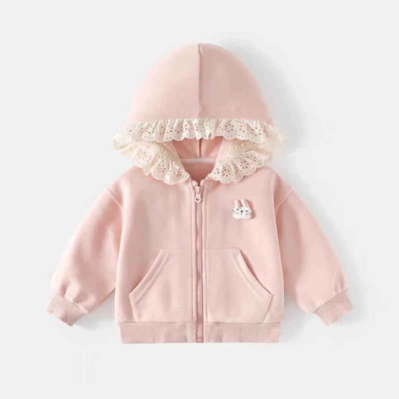 IYEAL 2026 Spring and Autumn Girls' Jacket Fashion Girls' Personality Korean Edition Lace Hoodie Cartoon Hoodie cardigan