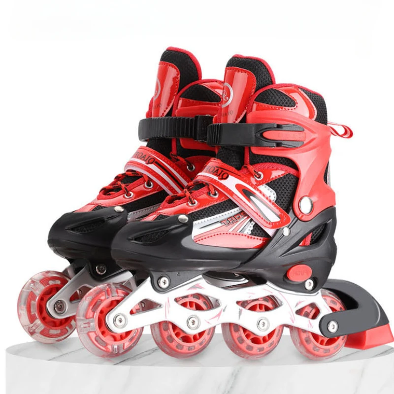 Kids Skate Shoes Set for beginners boys girls Single row wheels with adjustable length for impact protection ankle protection