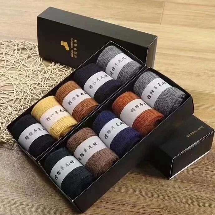 Quality High 100% Cashmere Wool Women Winter Very Warm Man's Woolen Socks 5 Pairs DPGL