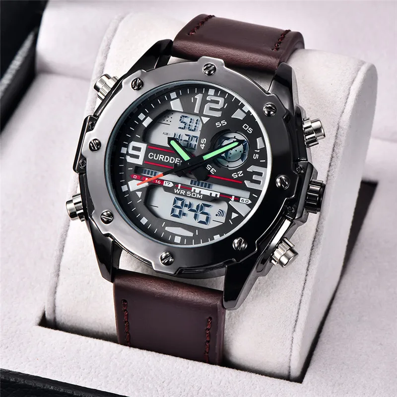 Men Big Brand Chronograph Watch Fashion Leather Band Dual Time Alarm Multi-function Sports Military Watches Relogio Masculino