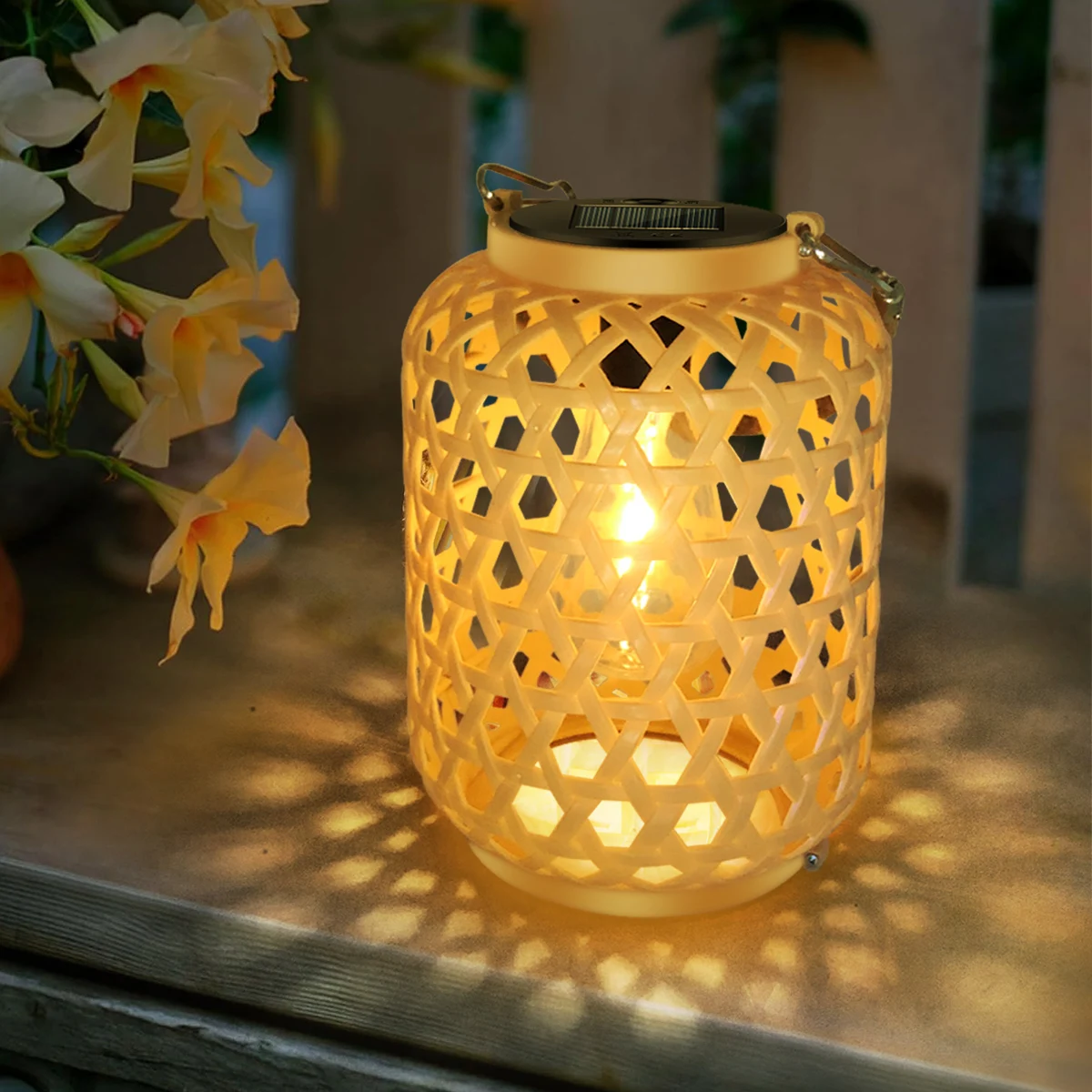 

Decoration Lights Outdoor Rattan Solar Lantern with Handle Solar Bulb Lamp LED Hanging Lantern Lights Garden Landscape Lamp