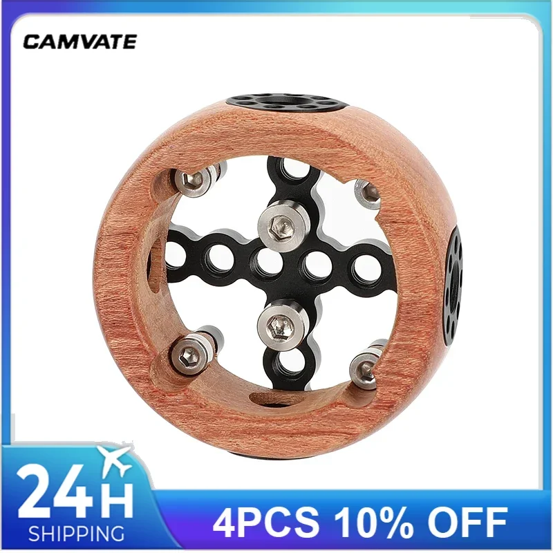 Impugnatura rotonda in legno CAMVATE con filettatura accessorio stile 3/8 "-16 ARRI e supporto a vite 1/4"-20 per DSLR Camera Cage Video Rig nuovo