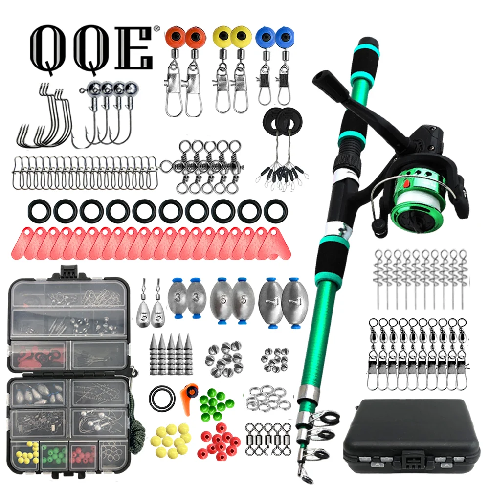QQE 1.8 Meters Telescopic Fishing Rod Set Bait Set Fishing Accessories Fishing Gear Portable Outdoor Fishing Rod