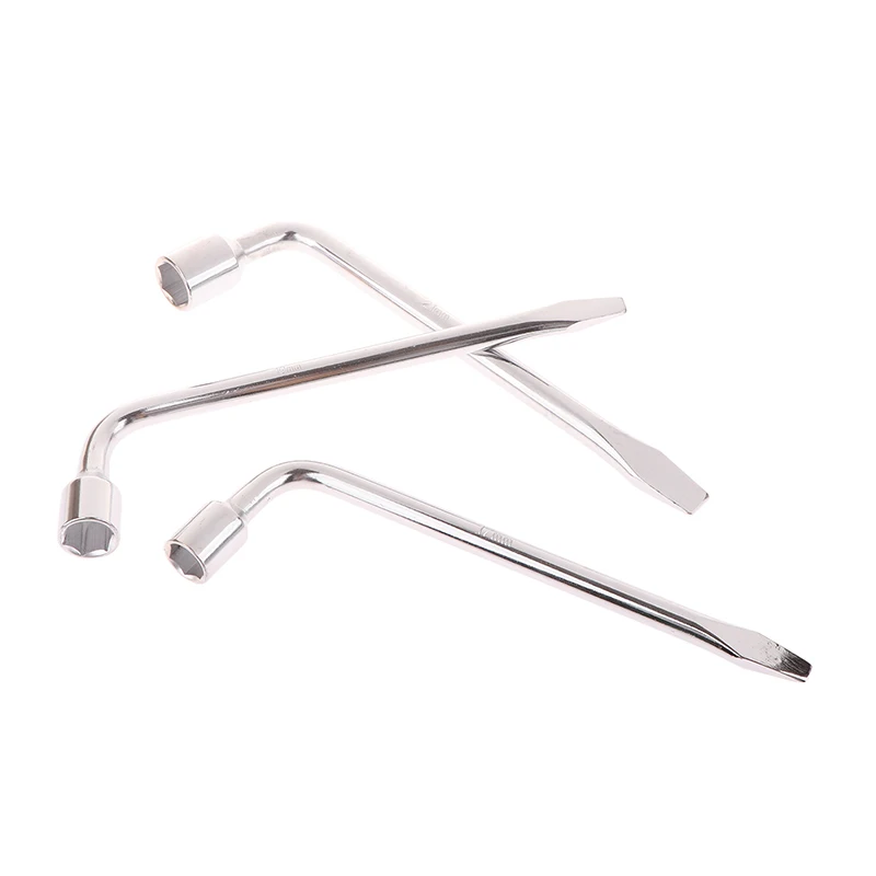 Car Spare Tire Lug Wrench - L Type Hexagonal Head 17/19/21mm Slotted End Socket Repair Tool, Standard Tire Wrench