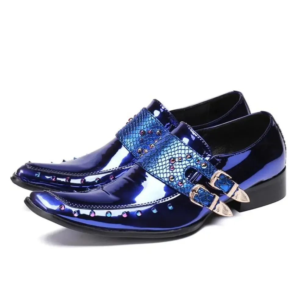 

Men Patent Leather Shoes Pointed Toe Business Casual Buckle Loafer Wedding Office Slip On Shoes Meeting Singer Stage Wear