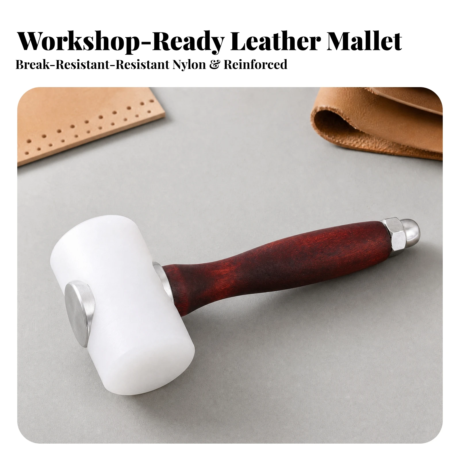 Leather Mallet with Nylon Head Shock-Resistant Leathercraft Mallet with Wood Handle Striking Tool Ergonomic Comfortable