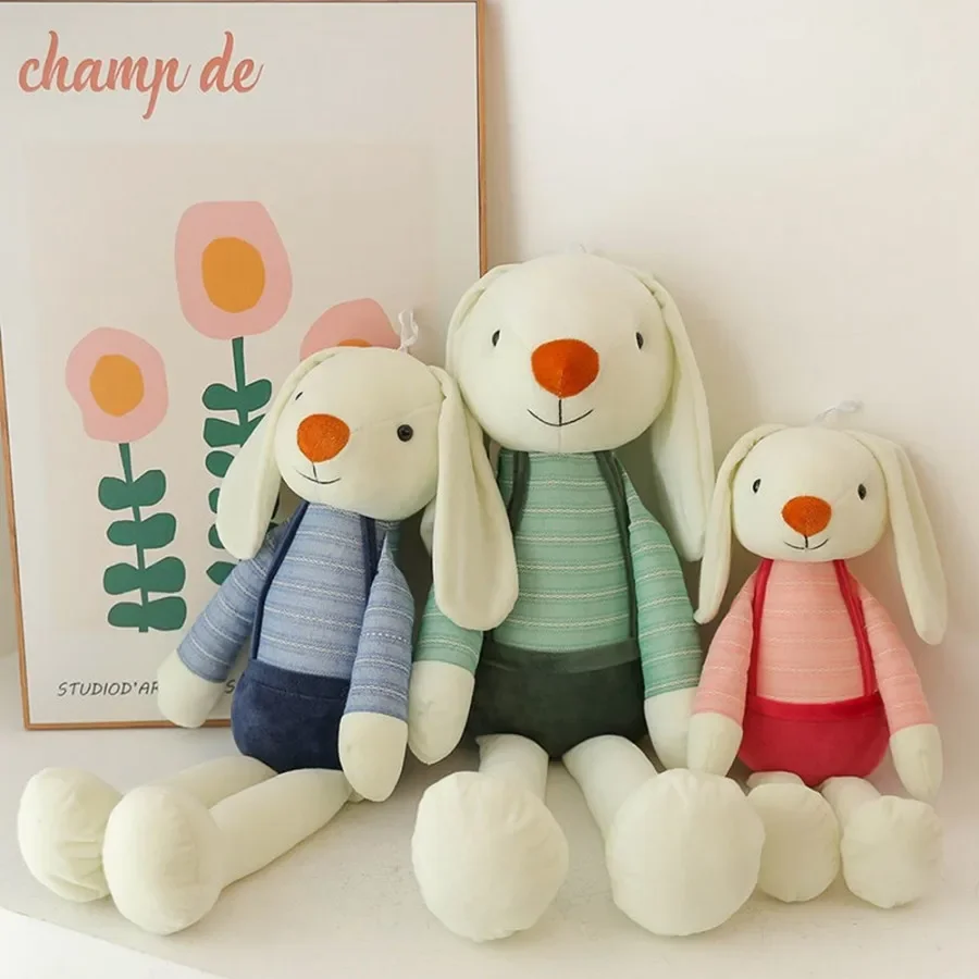 40CM Cute Long Ears Small White Bunny Plush Toy Suspenders Stripes Multi Color Wall Hanging Rabbit Doll Festival Gift Birthday