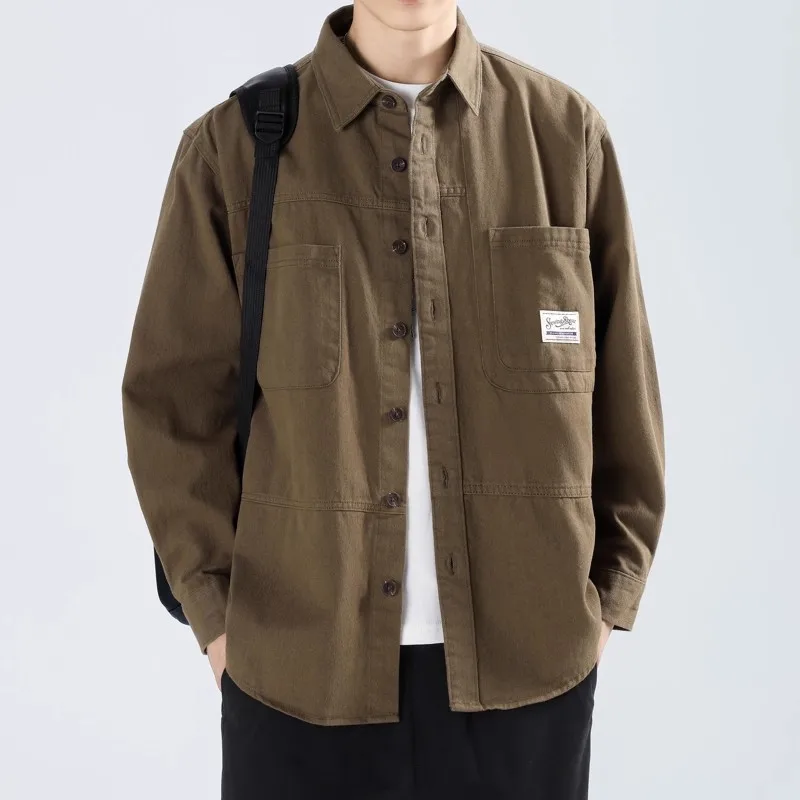 

Casual Loose Men's Denim irt Spring Autumn Faionable Workwear Long Sve Youth Sle Worn Resistant Daily Outerwear