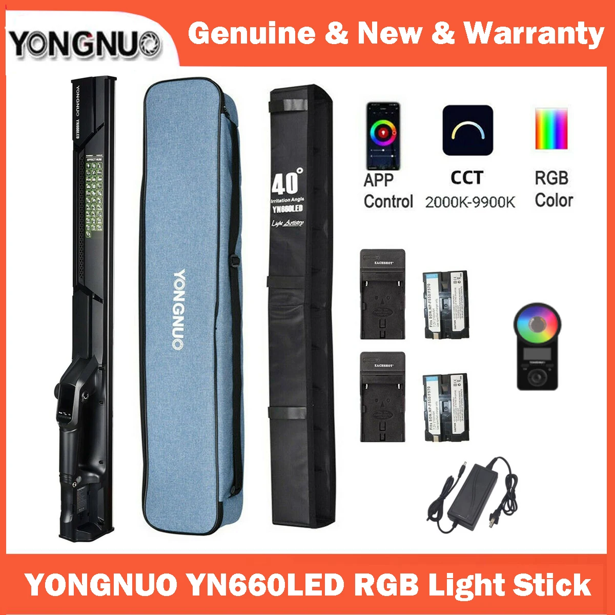 Yongnuo YN660 LED RGB Handholdable Light Stick 2000K-9900K with with Egg Grid App Control for Photo YouTube Video Photography