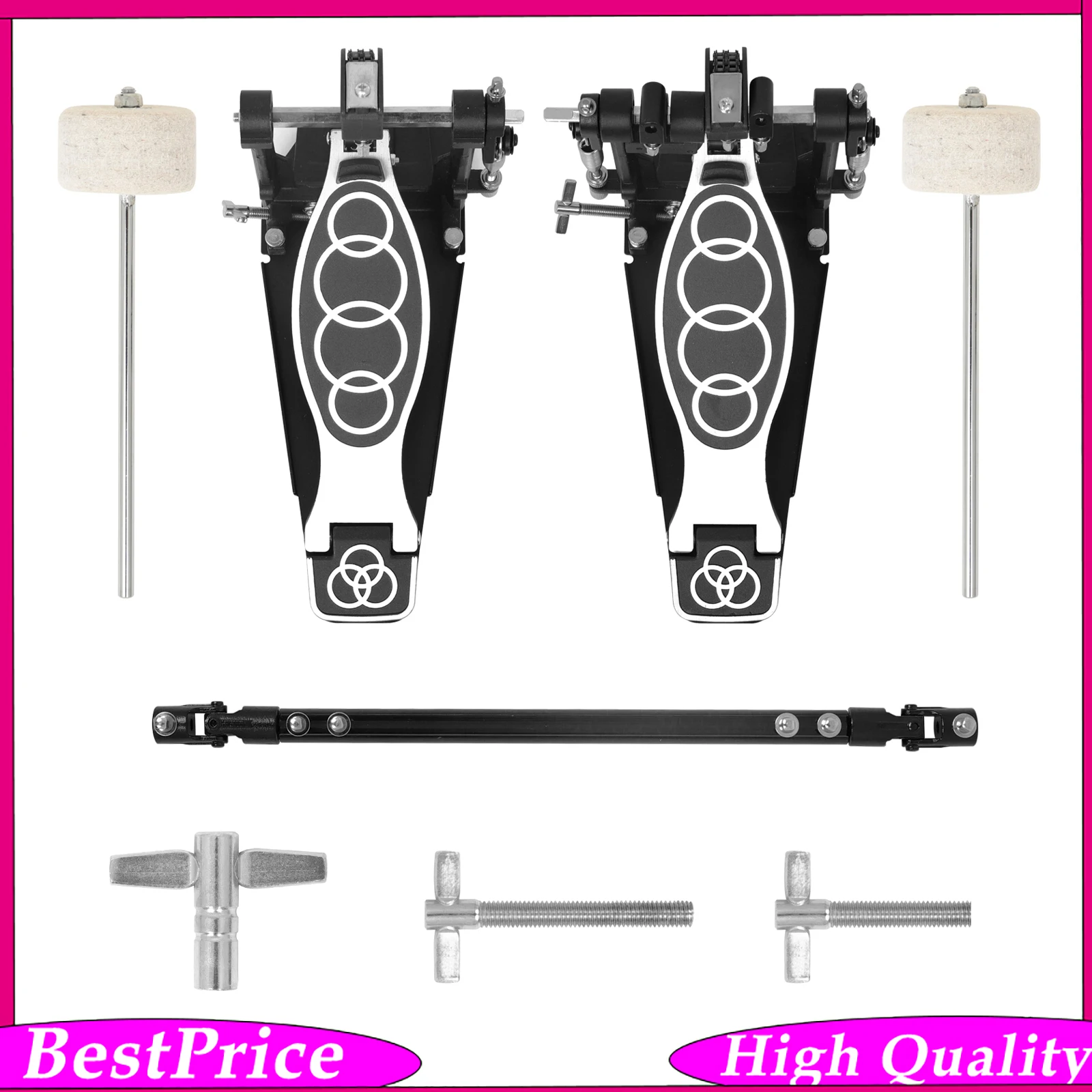 Astonvilla Double Drum Pedal Double Chain Zinc Aluminum Foot Drum Step Percussion Instrument Accessories for Drum Performance