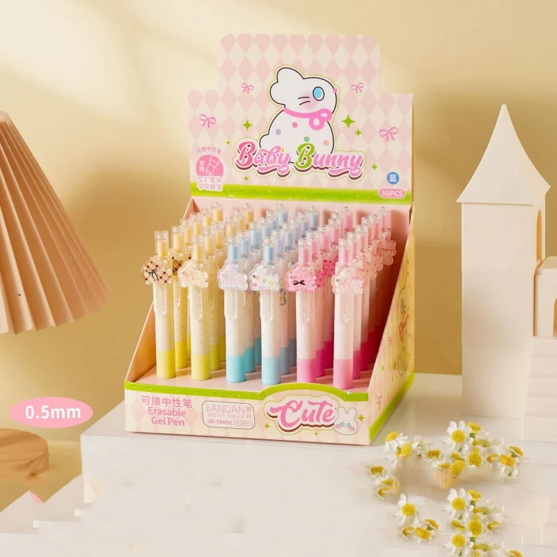 36pcs/lot Kawaii Rabbit Erasable Gel Pen Cute 0.5mm Blue Ink Signature Pens Office School Supplies