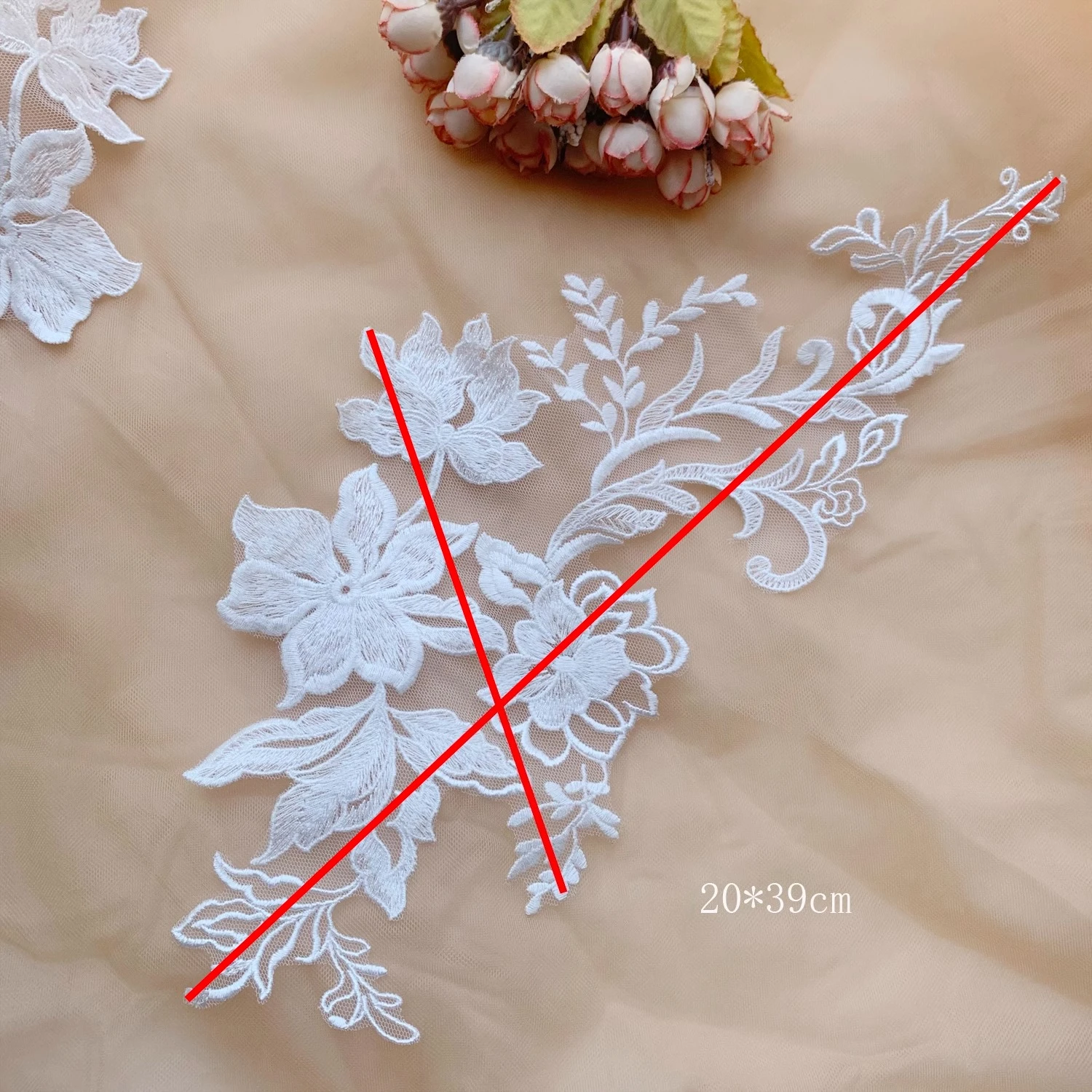 2 Paare. Baumwoll-Rayon-Stickerei-Spitzenapplikation, handgemachte Blume, DIY-Hochzeits-Patch-Material, Spiegelblumen RS2506033 – Detail 4