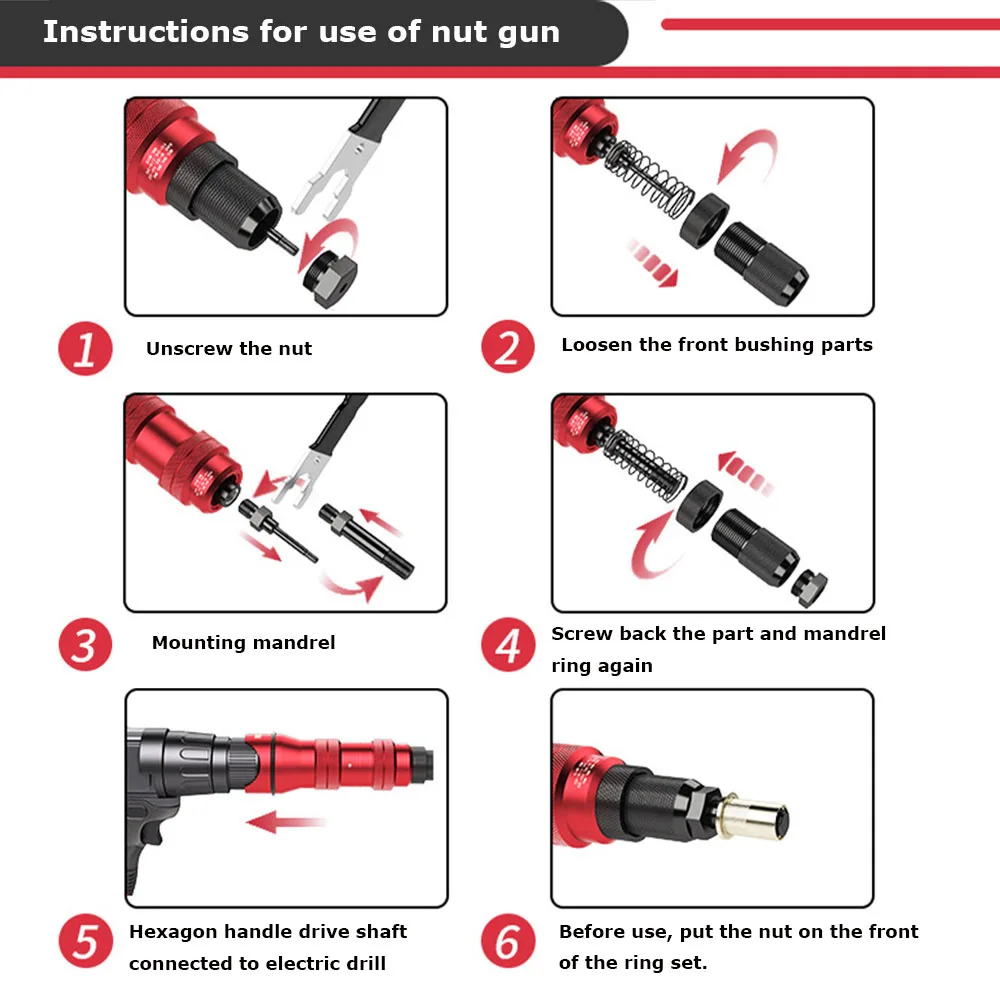 Home Cordless Electric Rivet Nut Gun Adapter Industrial Grade Rivet Gun,Including 3-12mm Drill Bit,Rivet Gun M3 M4 M5 M6 M8 M1