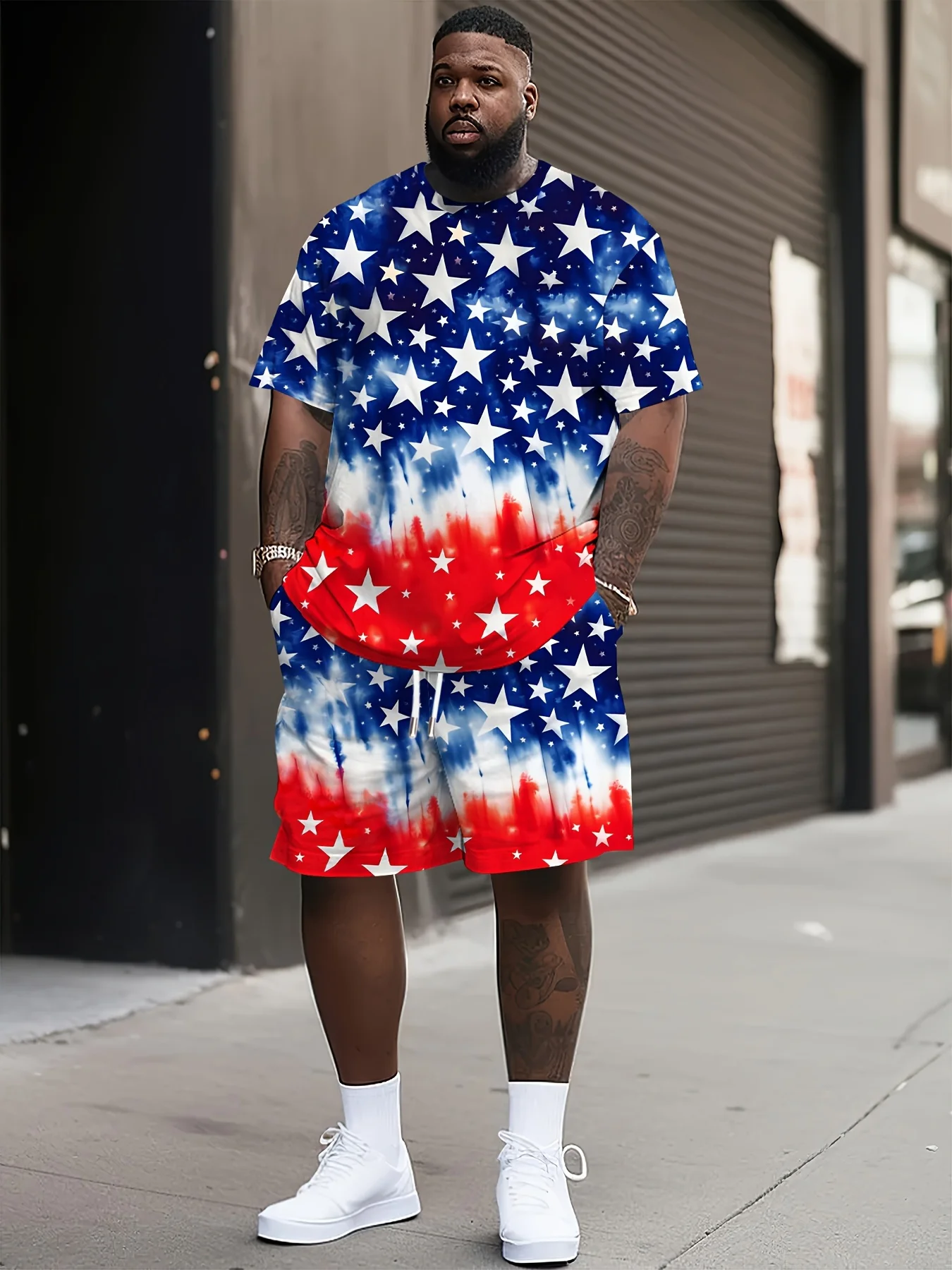 

2025 Summer Large Size Men's Clothing 3D Printed Short Sleeve Top Shorts 2-piece Set Outdoor Casual T-shirt Drawstring Shorts