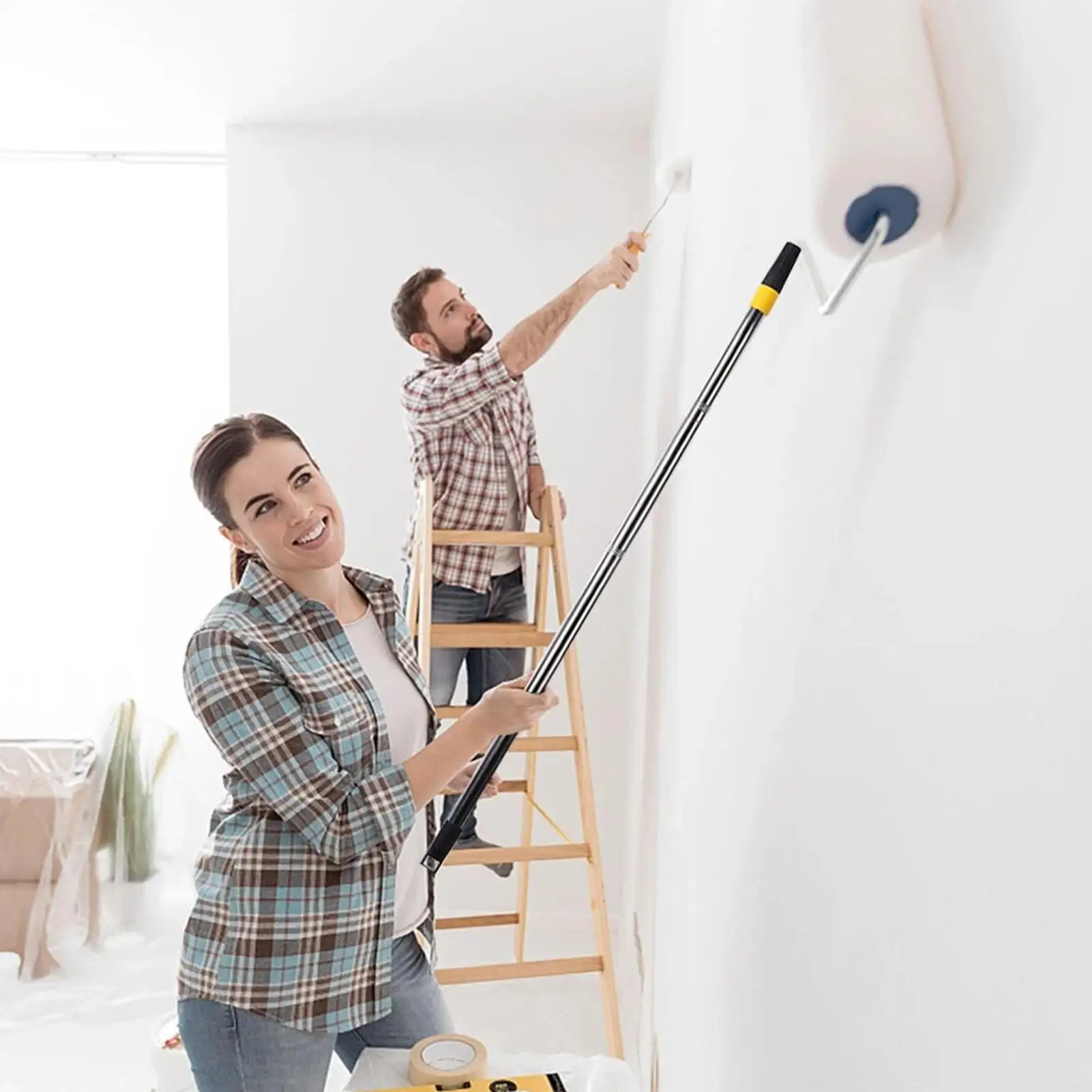 Extension Pole Long Paint Roller Telescopic Extendable Poles Anti-Slip Stainless Steel Rod With High Load Capacity For Painting