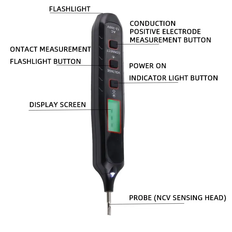 1PC Intelligent Measuring Pen Multifunctional Digital Display Special for Electricians High Precision Zero Line of Fire Black