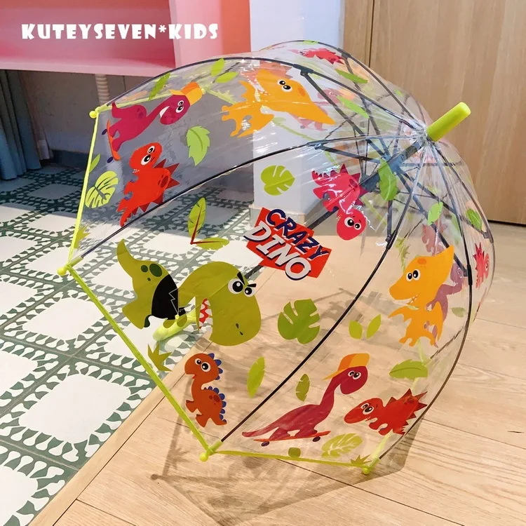 

Утолщенный прозрачный детский зонт с мультяшным дизайном динозавра, автоматический школьный зонт для детского сада, для мальчиков и девочек