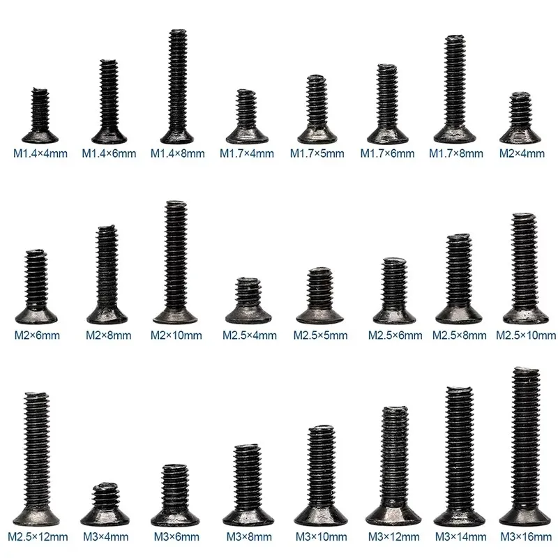 720Pcs/Set Countersunk Flat Head Phillips Small Mini Screw Set M1.4/1.7/2/2.5/3 Carbon Steel Computer Notebook Laptop Screws Kit