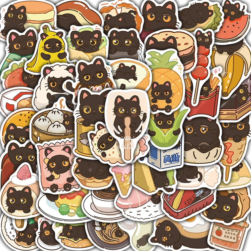 

50/100 шт., черный кот, жидкий дневник, наклейка, классический Harajuku, граффити, мотоцикл, ноутбук, багаж, кофе, холодильник, чемодан, наклейка для телефона