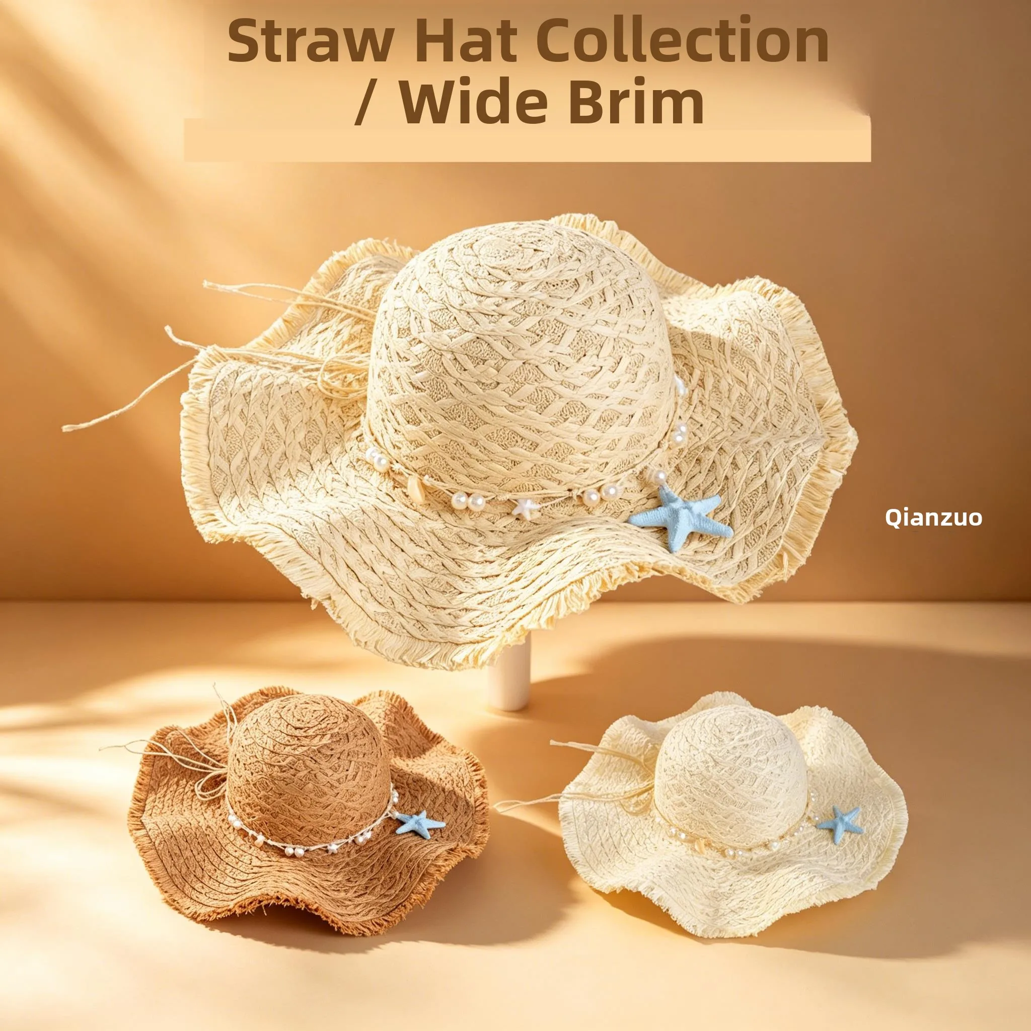 Summer Women's Wide Brim Straw Hat Beach Sunshade Hat Field Style Hat with  Knot round Top Cap for Photography
