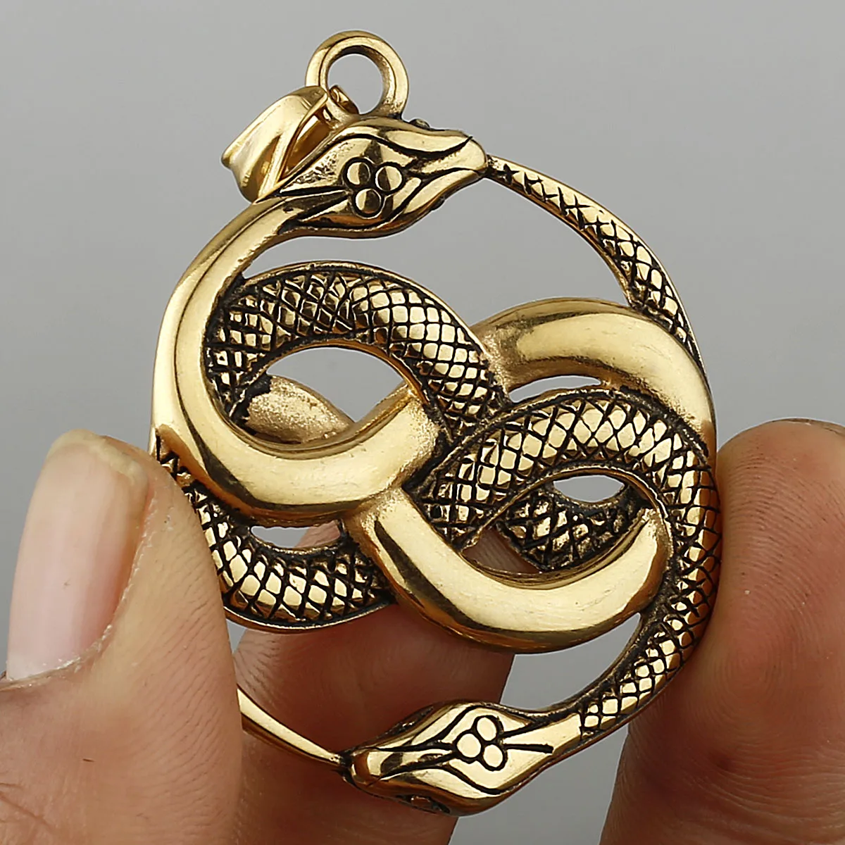 Retro Double Snake Pendant Necklace Nordic Vikings Ouroboros Animal Stainless Steel Necklace Jewelry Gift for Boyfriend