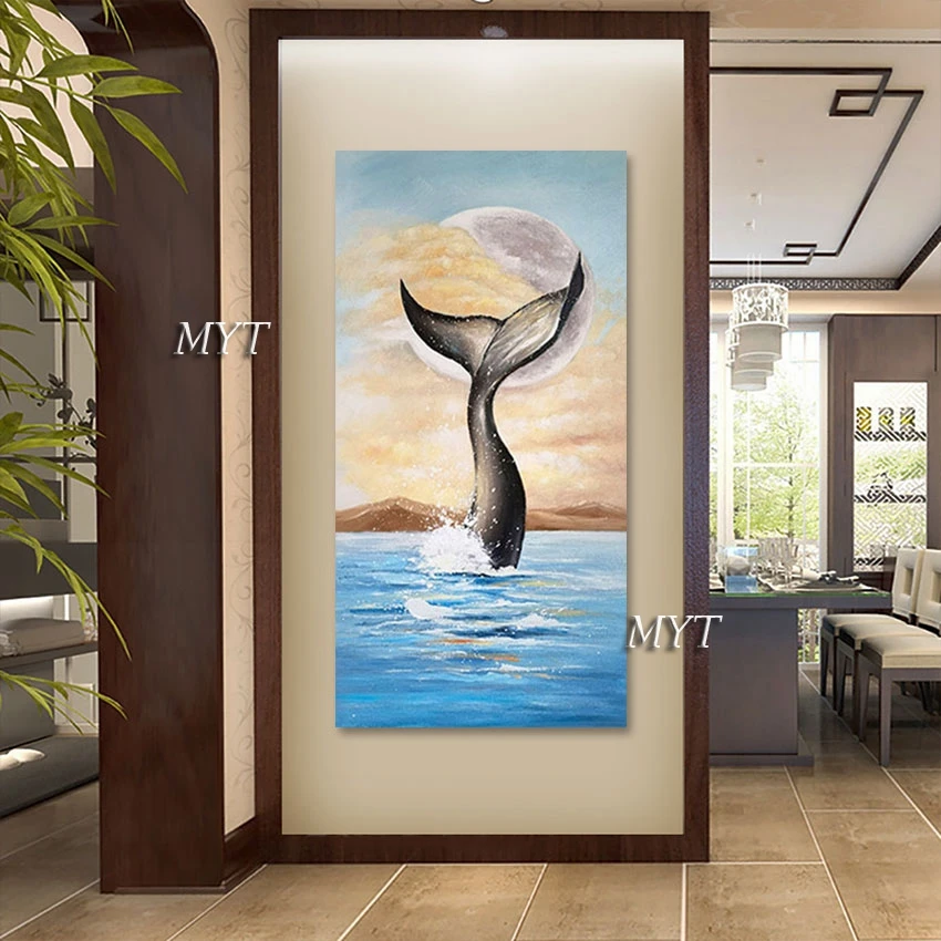 Baby Room Decor Wall Abstract Art 3d Picture Beautiful Scenery Moon Hand Drawing Unframed Fishtail Oil Painting Seascape Artwork