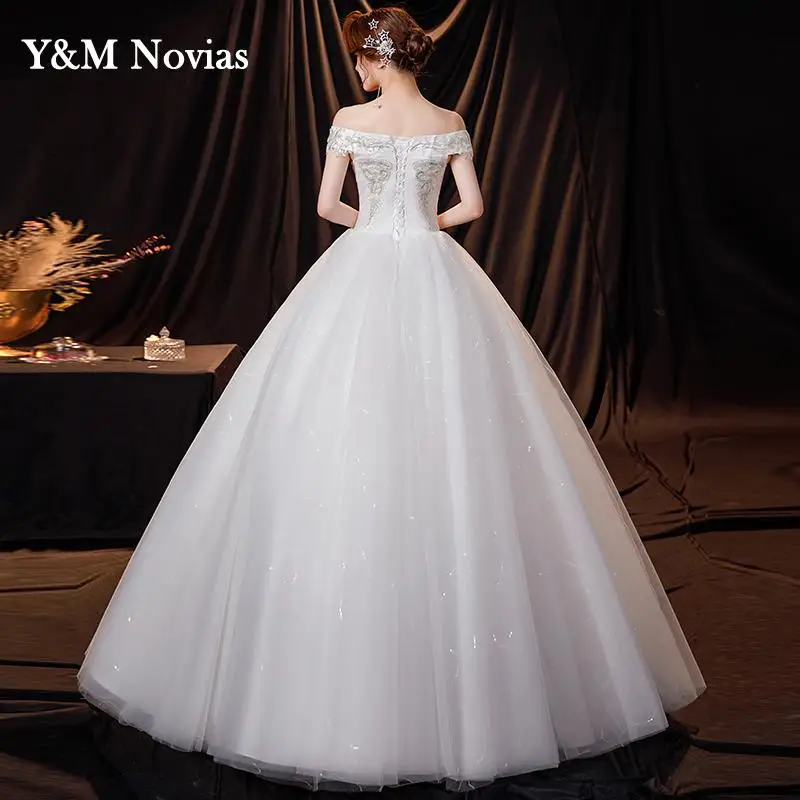 Vestido De novia con cuello Barco, traje De baile con hombros descubiertos, lentejuelas De lujo, talla grande, novedad De 2023