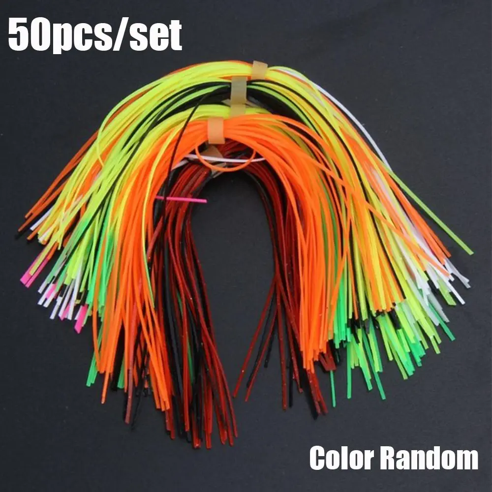 50PCS Soft Fishing Lures Beard Artificial Lures Skirts Jig Bait Windless Rubber Squid Fish Hook Spinner Sinking Fishing Tackle