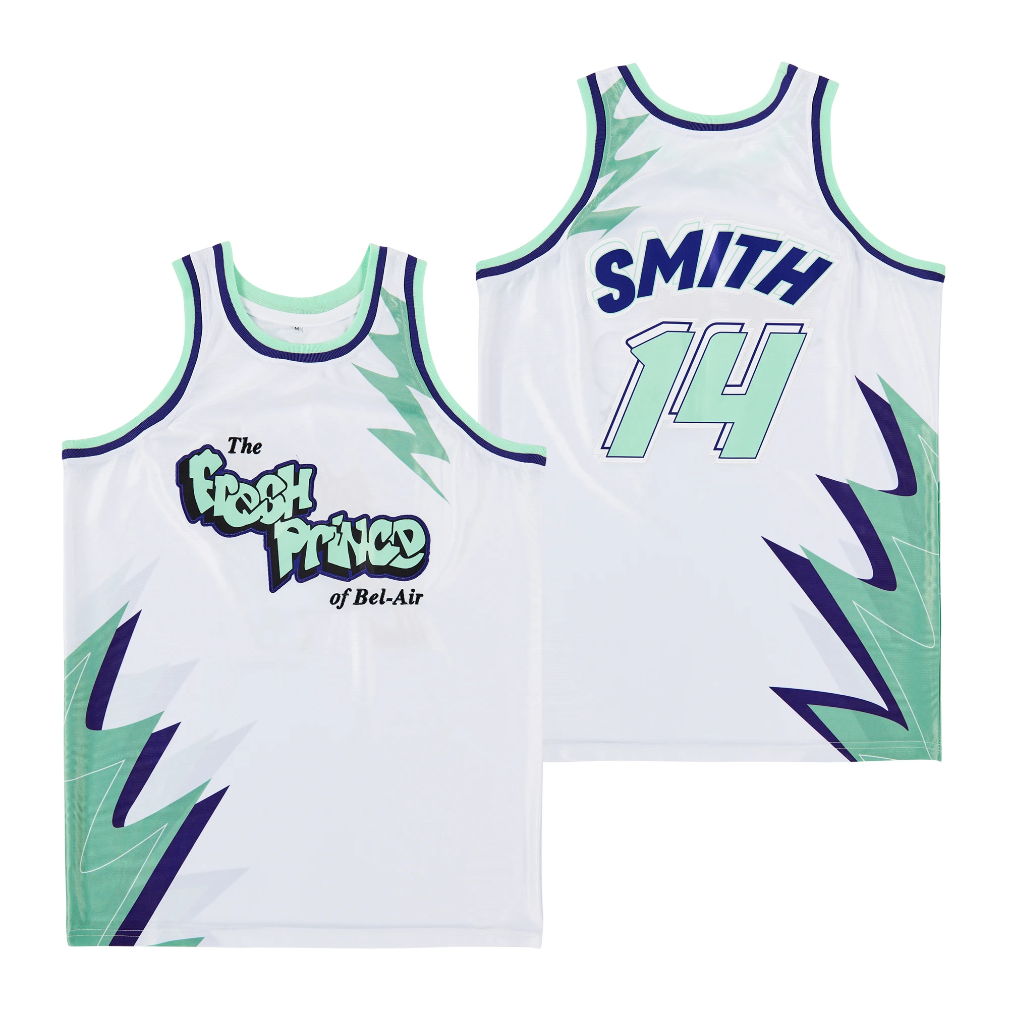 

2024 Basketball jerseys FRESH PRINCE 14 SMITH Sewing embroidery Outdoor sportswear Hip hop culture blue white Sweat absorption