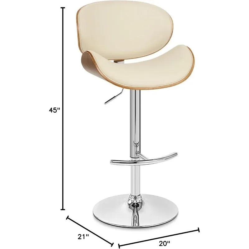 45" Cream Faux Leather and Solid Wood Swivel Adjustable Height Bar Chair